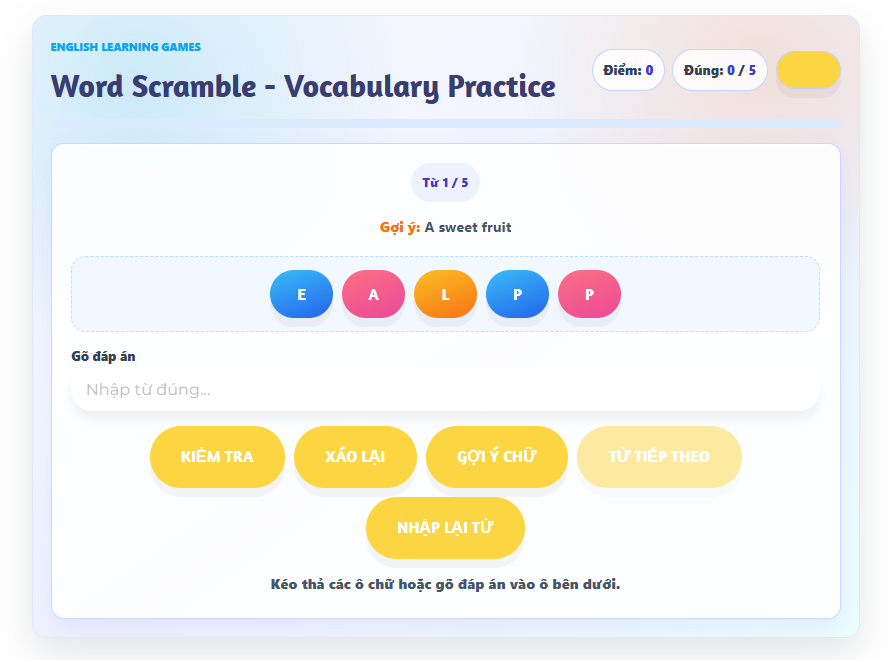 Word Scramble – Game Sắp Xếp Chữ Cái Tiếng Anh Online