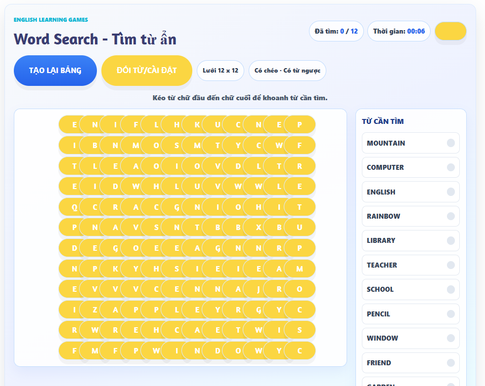 Word Search - Game Tìm Từ Ẩn Tiếng Anh Online Miễn Phí