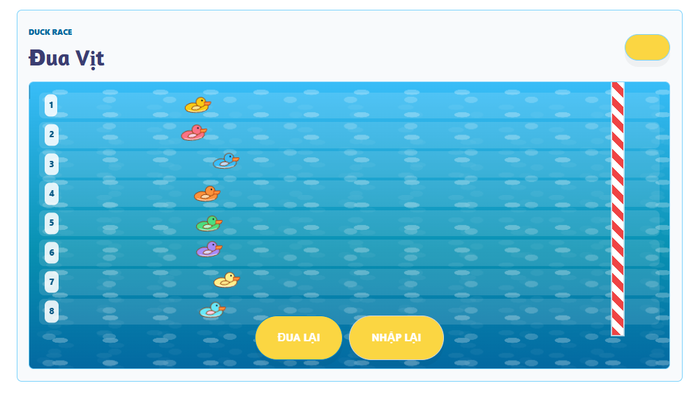 Game Đua Vịt - Công Cụ Đua Vịt Online Gọi Tên Học Sinh Ngẫu Nhiên